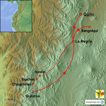 Karte Reittour Quilotoa-Schleife Ecuador