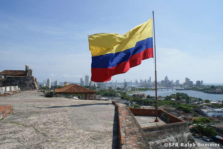 Blick von der San Felipe Festung auf Cartagena Skyline