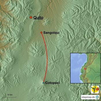 Karte Biking und Wandern am Cotopaxi Ecuador