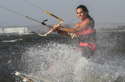 Kitesurferin in action