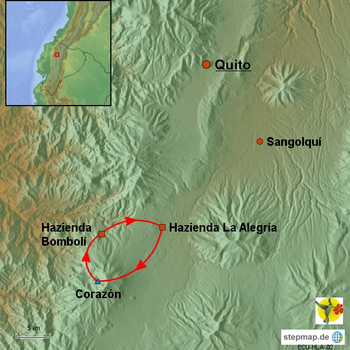 Karte Reiten zum Bergnebelwald Bomboli Ecuador