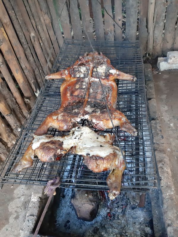 Spanferkel am offenen Feuer in Las Terrazas 
